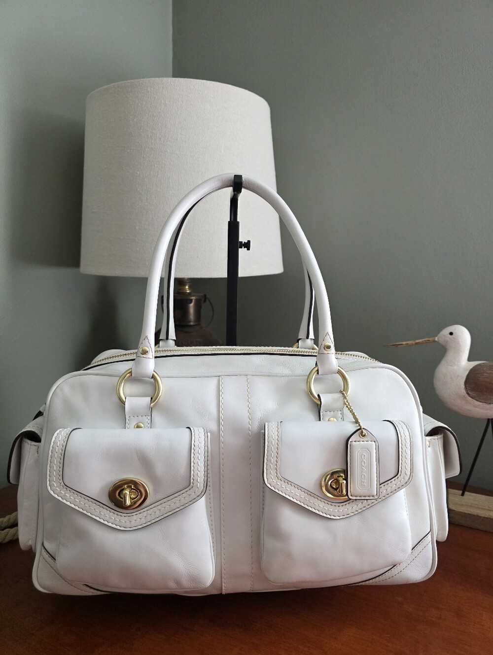 Coach 1808 Legacy Gallery Turnlock Satchel White Leather Shoulder Bag Y2K